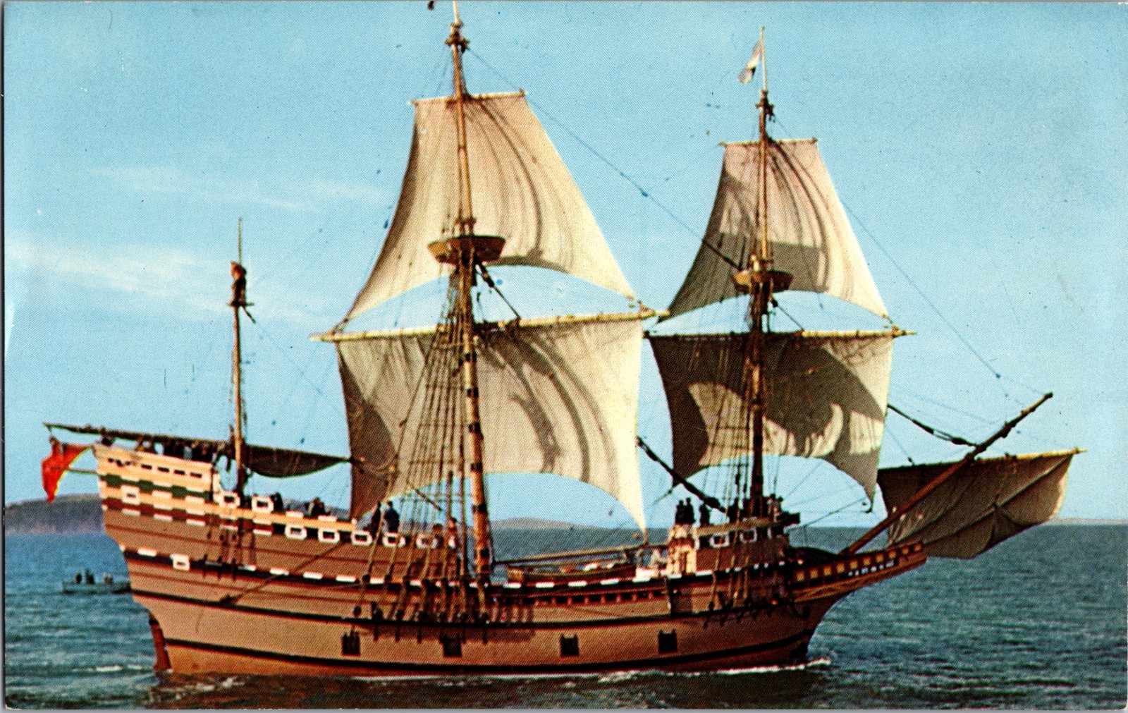 Vintage Mayflower II Plymouth Massachusetts Tall Ship Oversize Chrome Postcard