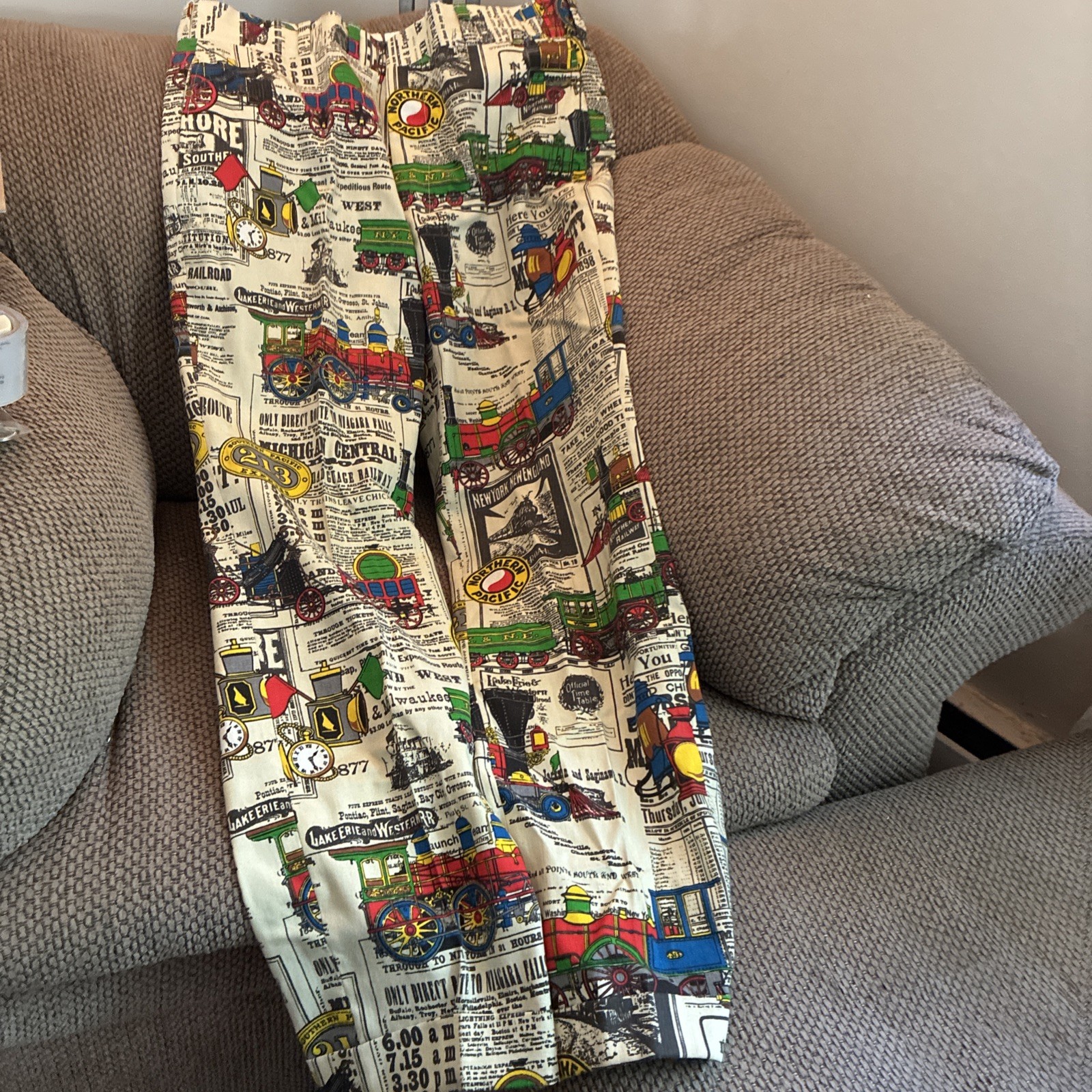 Rare Train Pants W/various Historical Railroads On The Pants. Never Worn. Xxl+
