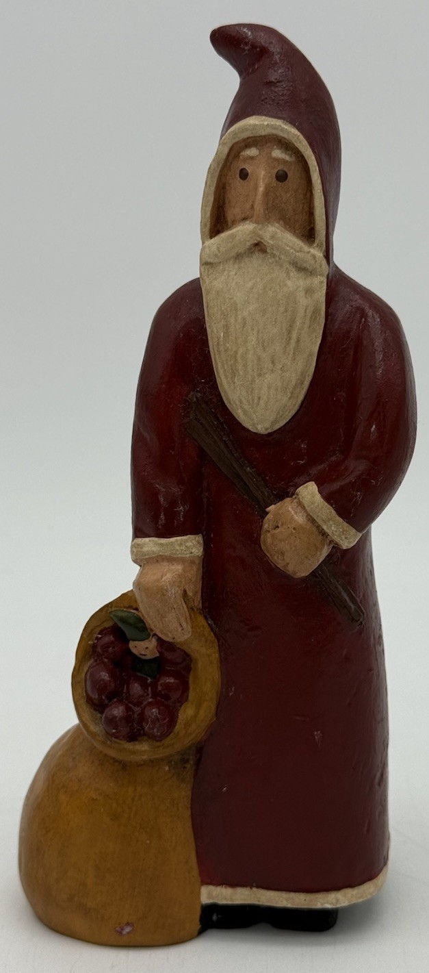 1986 Vtg Eli C. Royston Hand Carved Painted Folk Art Santa Belsnickle Apple Sack