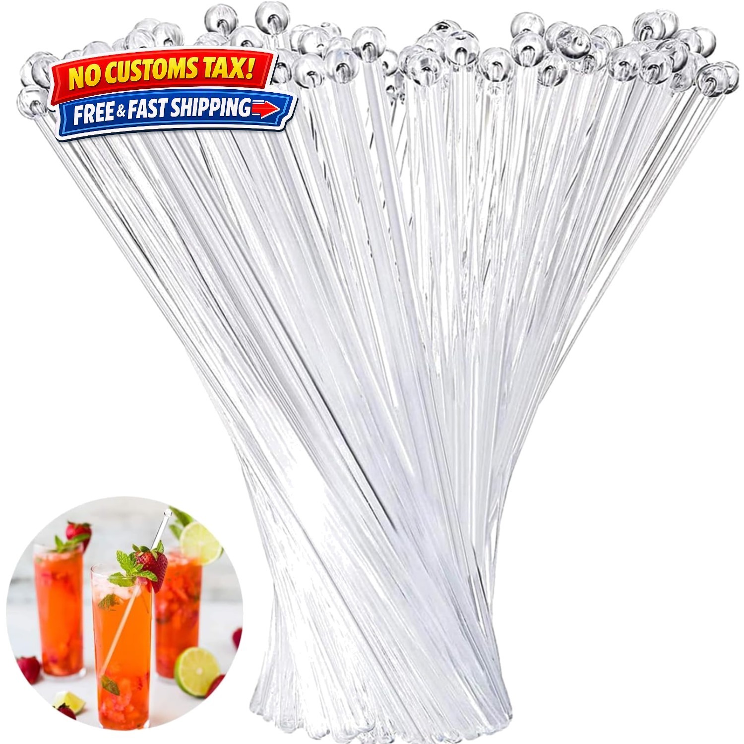200 Pieces Ball Head Stirrer Disposible Plastic Round Top Crystal Swizzle Sti... 200 Pieces Ball Head Stirrer Disposible Plastic Round Top Crystal Swizzle Sti...