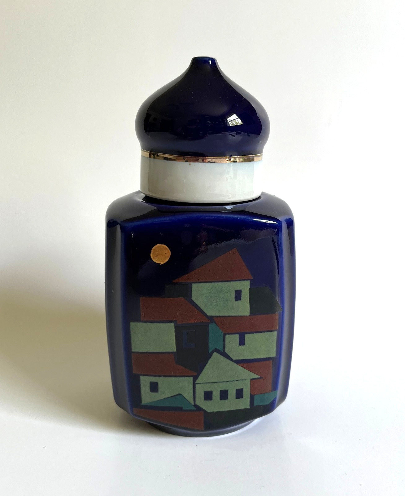Vintage MCM Cobalt Blue Porcelain Tea Caddy by Dmitrov Porcelain Factory USSR