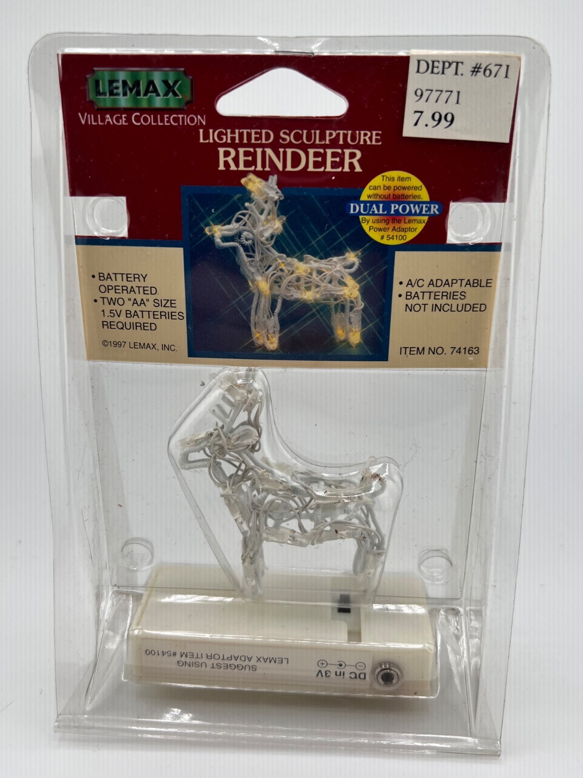 1997 Lemax Village Collection Lighted Reindeer Sculpture #74163 New Table Topper