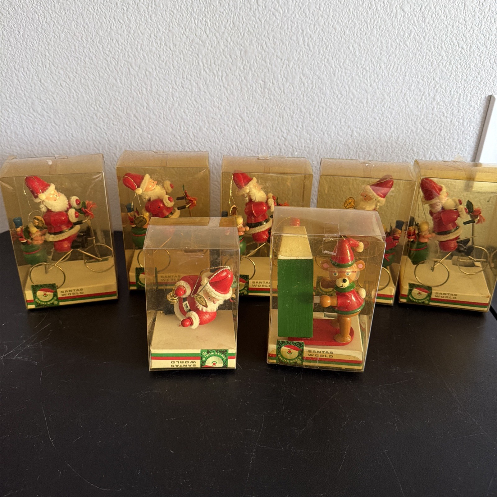 Vintage 82-83 Kurt Adler Santas World Wooden Ornaments Lot of 7