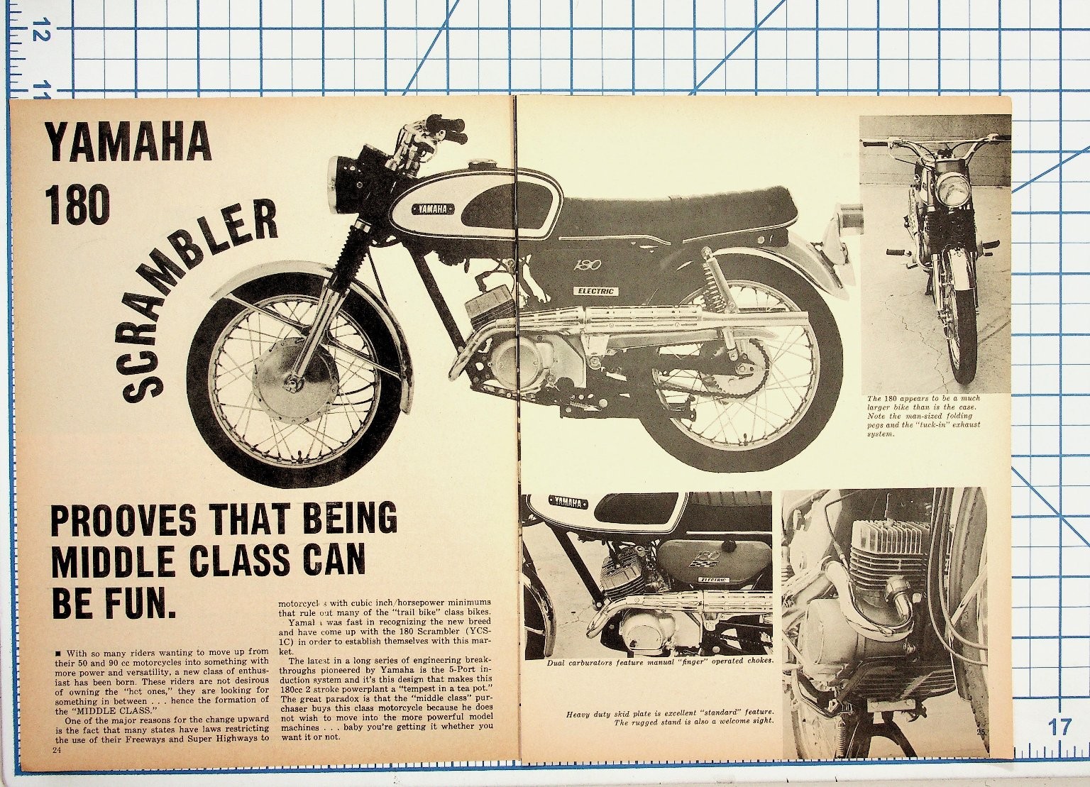 Vintage Yamaha 180 Scrambler YCS-1C Motorcycle Magazine Ad Article 1960s