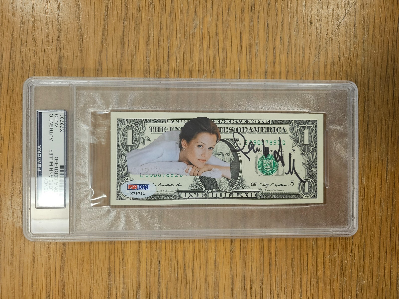 Currency Penelope Ann Miller Signed/Certified Dollar Bill Graded PSA/DNA