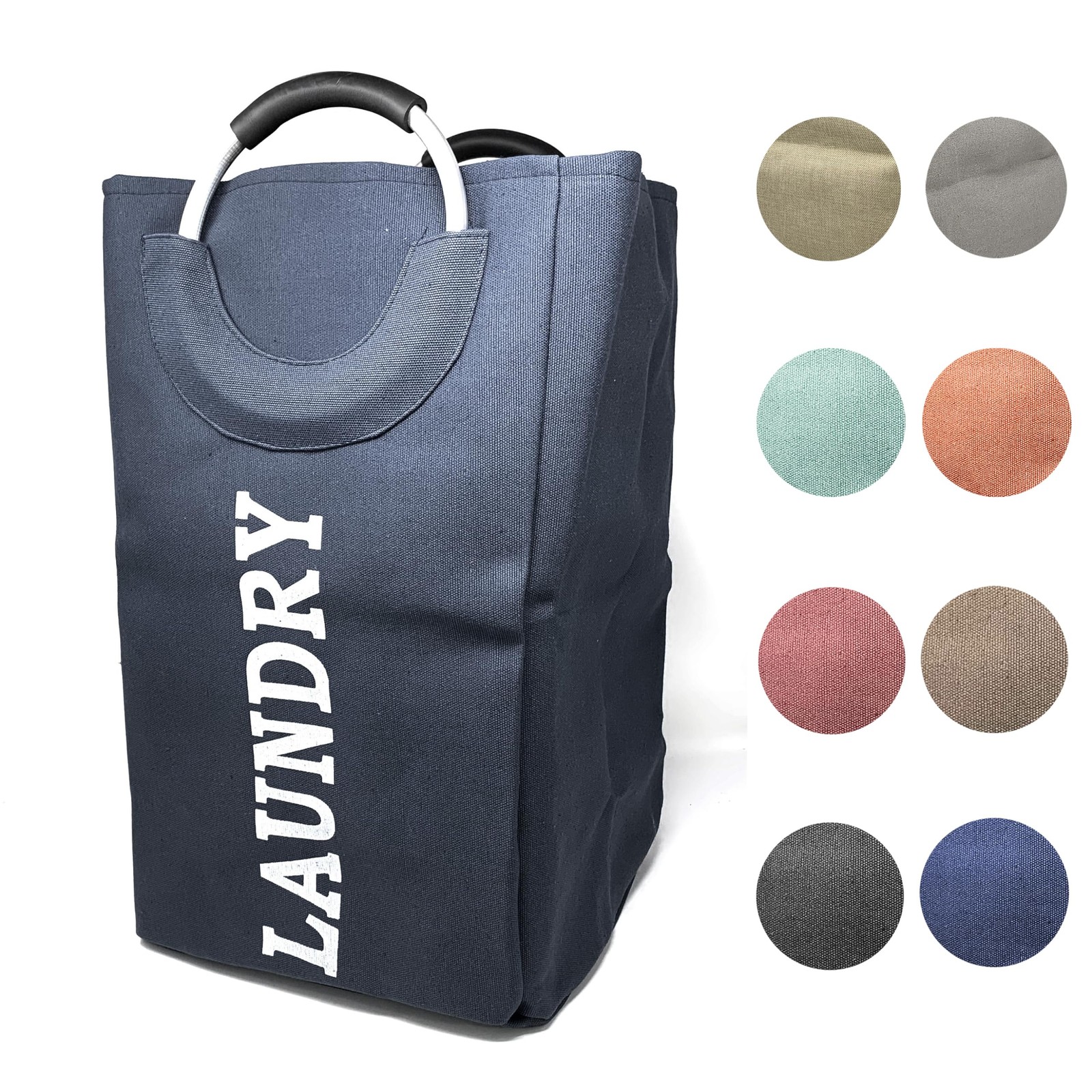 Allgala Waterproof Canvas Laundry Hamper with Aluminum Handle, Navy, Collapsible Allgala Waterproof Canvas Laundry Hamper with Aluminum Handle, Navy, Collapsible