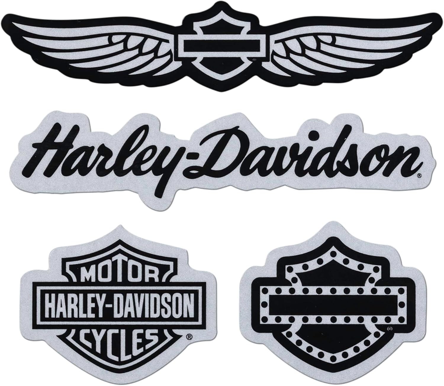 Harley-Davidson Reflective Decals, 4 pieces, Bar & Shield, Wings, H-D Script