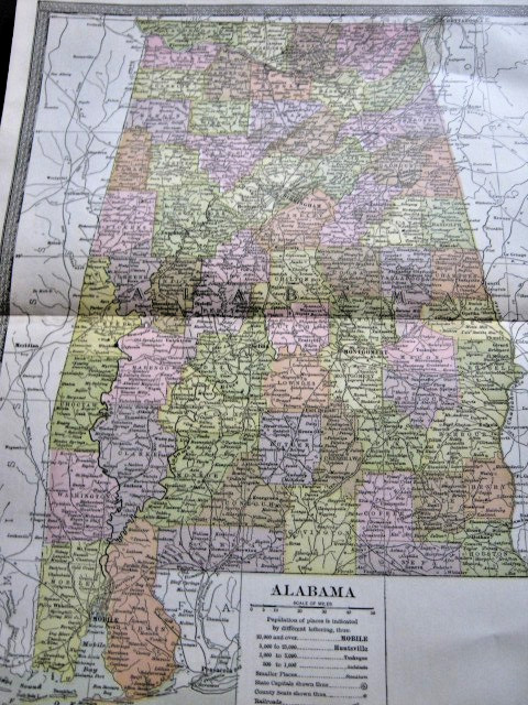 1912 Antique ALABAMA Reference Map 10x13\ 1912 Antique ALABAMA Reference Map 10x13\