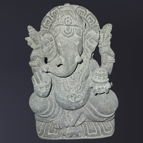 Genuine Hand-Carved Stone Ganesh Statue 1 Feet Black Stone Murti Genuine Hand-Carved Stone Ganesh Statue 1 Feet Black Stone Murti