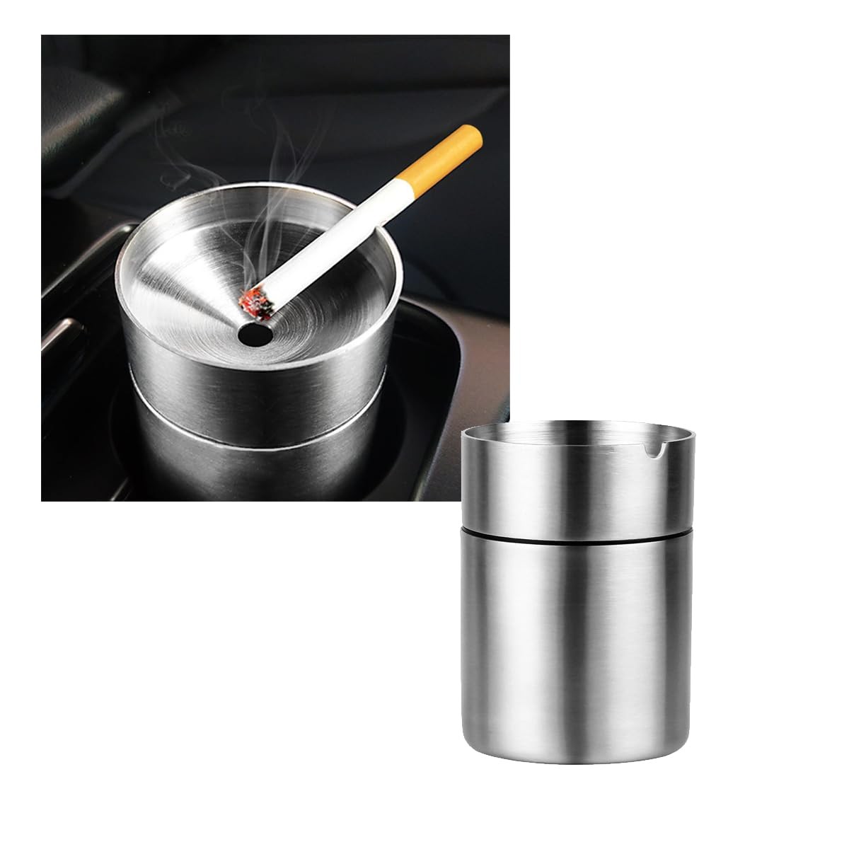 Car Ashtray, Portable Stainless Steel Auto Ash Tray, Detachable Smokeless Ash...