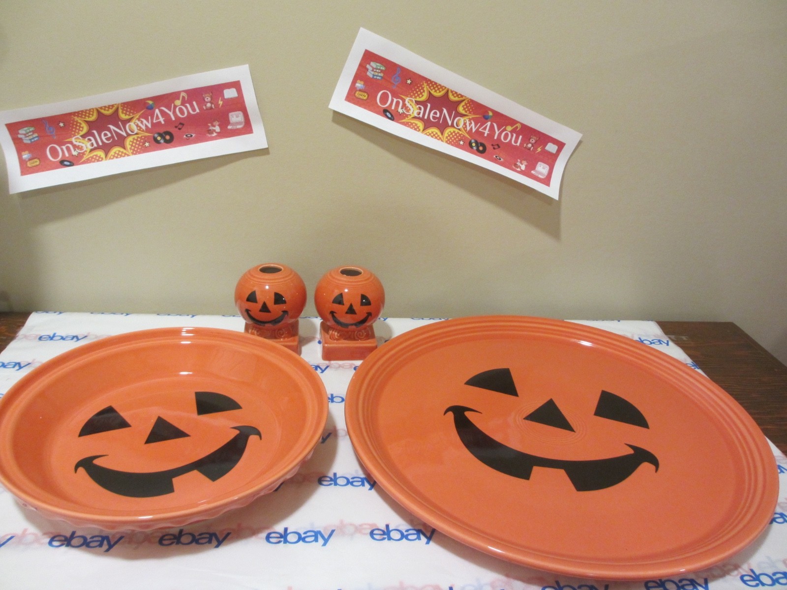 HLC FIESTA - Halloween Jack O'Lantern 4 piece LOT - Pizza-Pie-Candle Holders