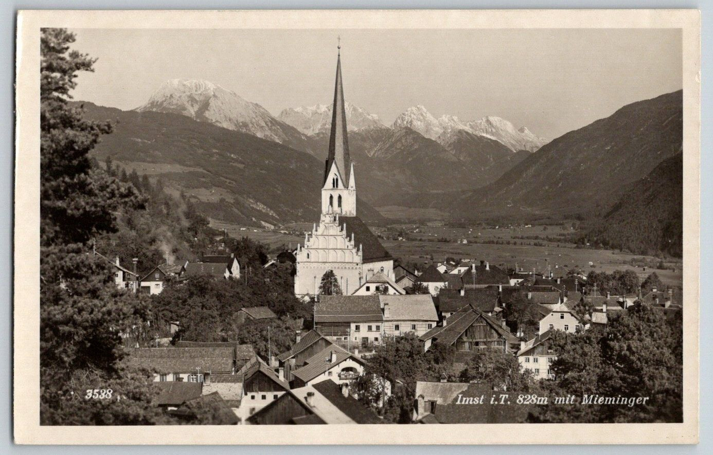 Real Photo Postcard Imst Tyrol Parish Church Mieminger Range TKV RPPC 