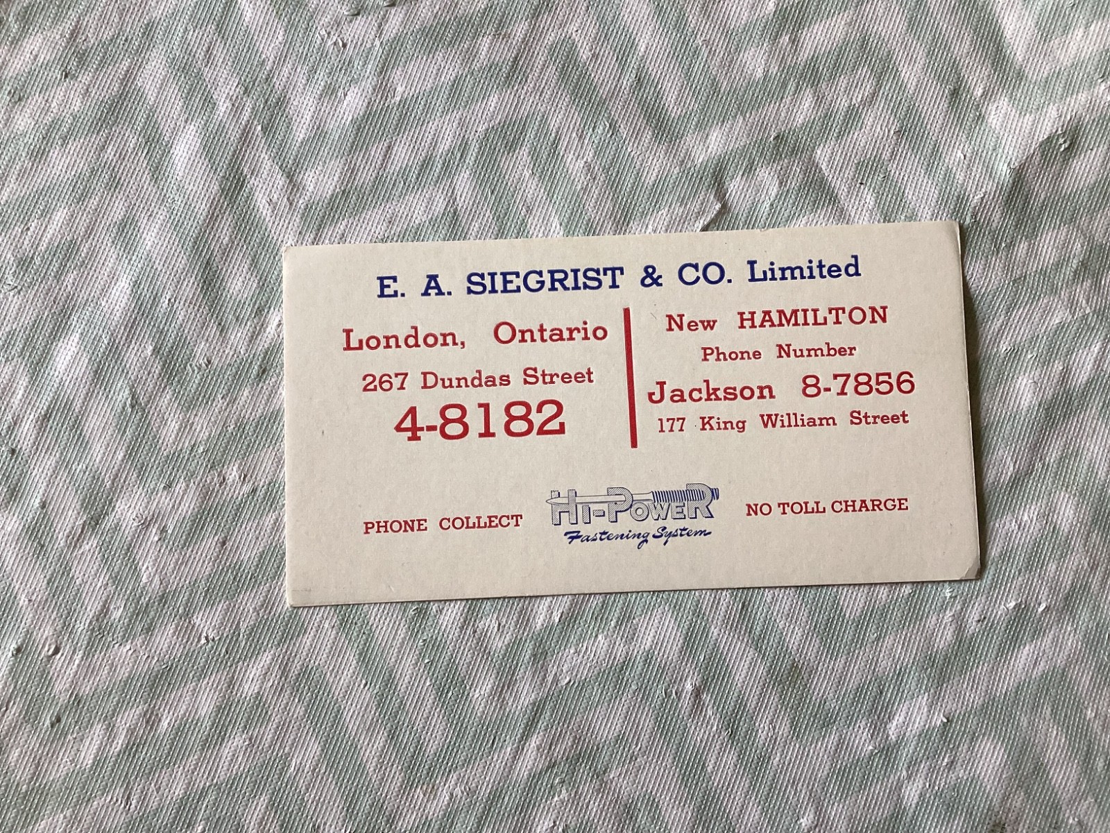 LONDON,ONTARIO BLOTTER.E.A.SIEGRIST & CO ,LTD,HAMILTON ,ONTARIO