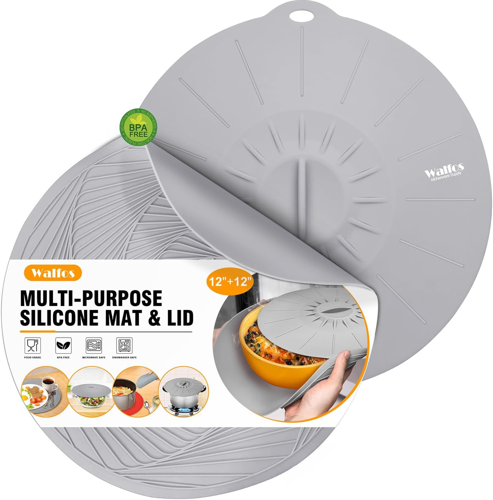 Silicone Microwave Mat and Lid Set Heat Resistant 12 Inch Non-Slip Food Grade