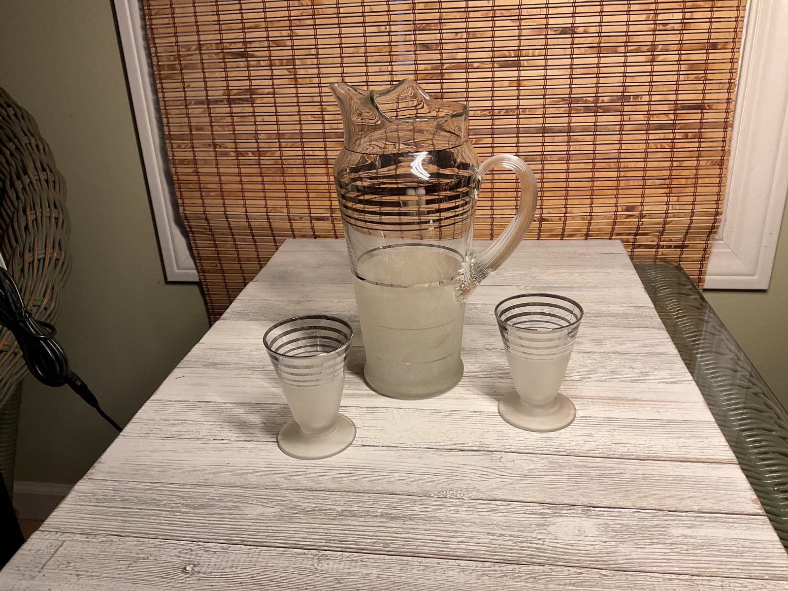 Set of three Macbeth Evans 1940'S Cocktail Pitcher Frosted Bottom Platinum Rings Set of three Macbeth Evans 1940'S Cocktail Pitcher Frosted Bottom Platinum Rings