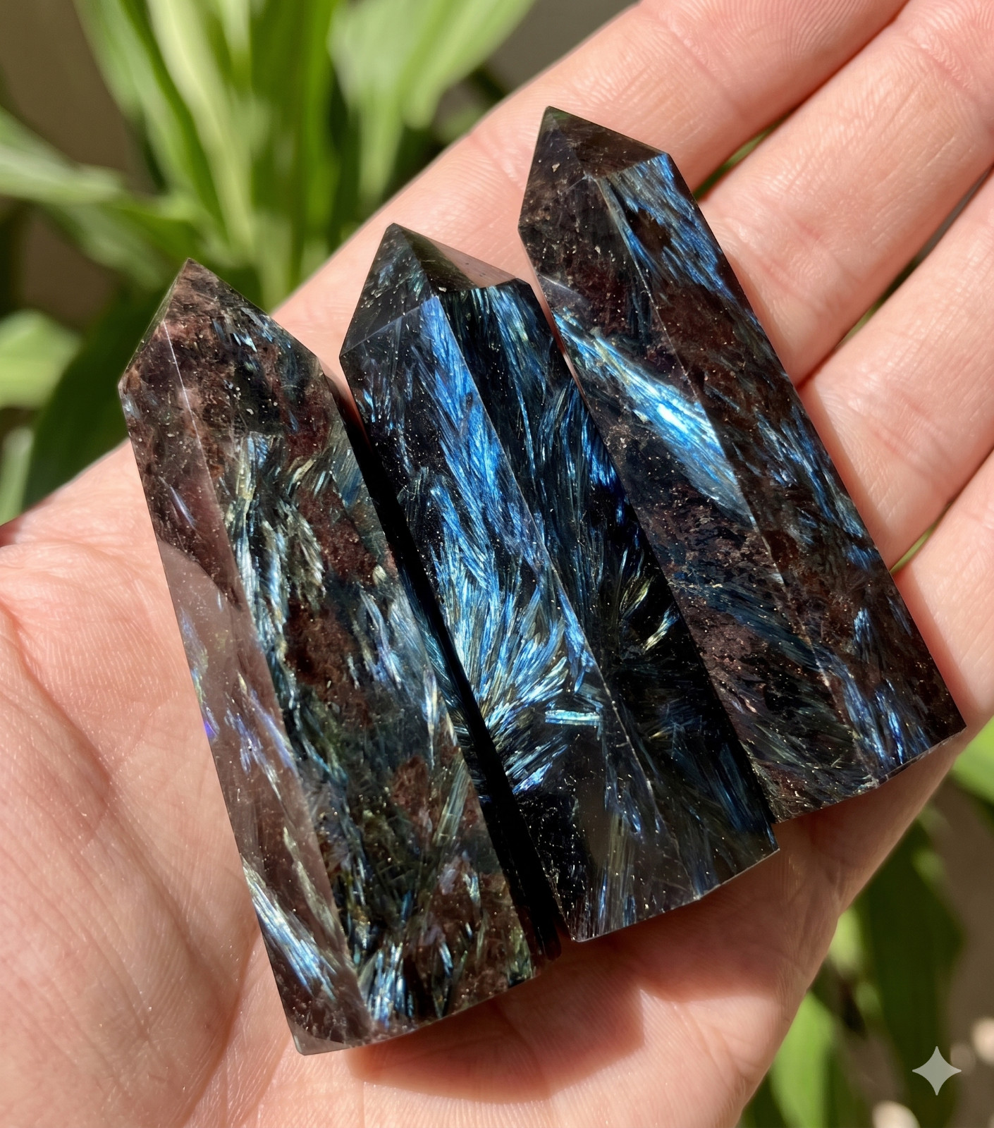 Natural Arfvedsonite Flash Blue Shimmer Obelisk Tower 8-9cm Healing Crystal Natural Arfvedsonite Flash Blue Shimmer Obelisk Tower 8-9cm Healing Crystal