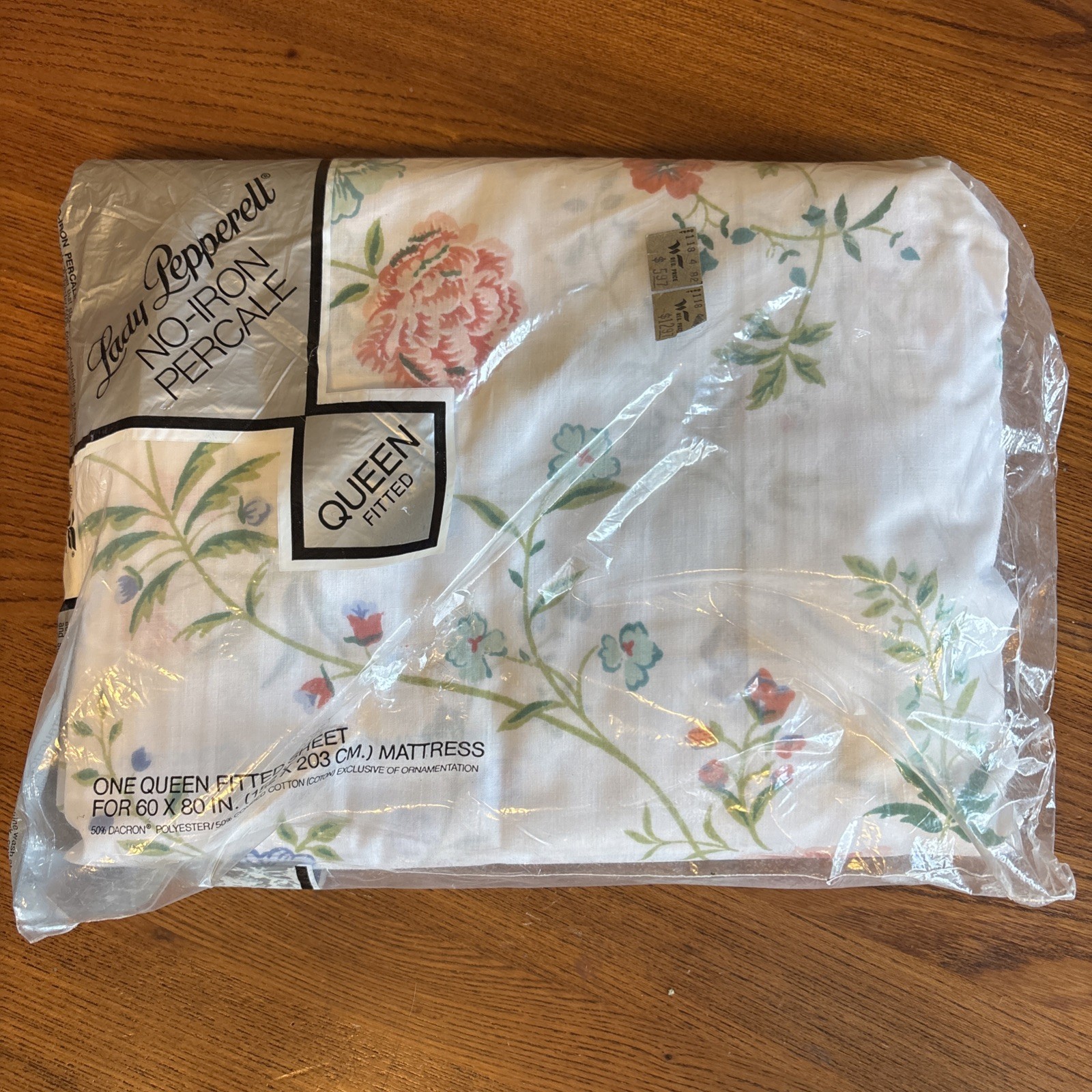 VINTAGE NOS Galleria by Lady Pepperell Spring Garden Queen Fitted Sheet