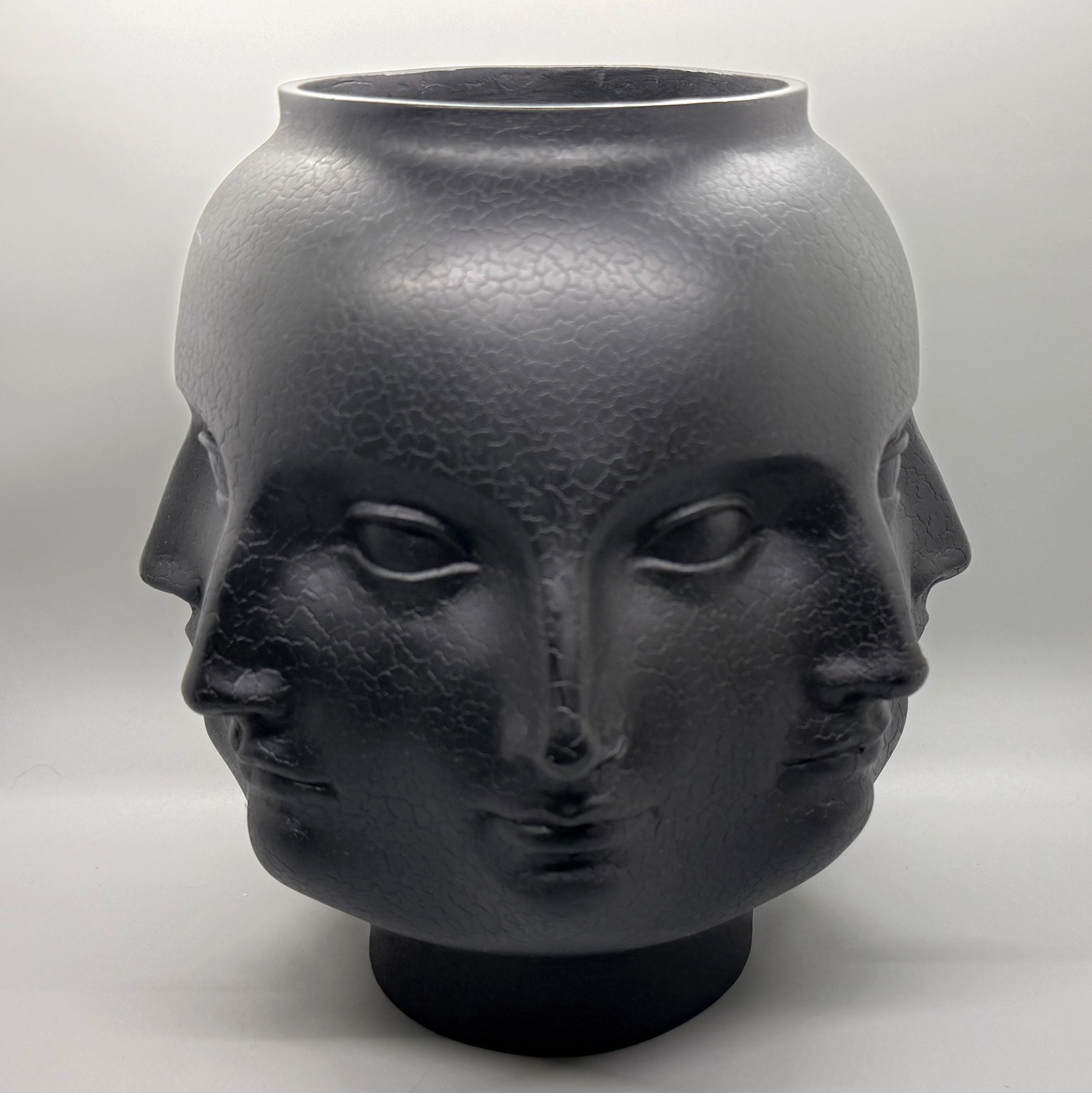 Vintage TMS Black Perpetual Faces Piero Fornasetti Style Surrealist Art Vase
