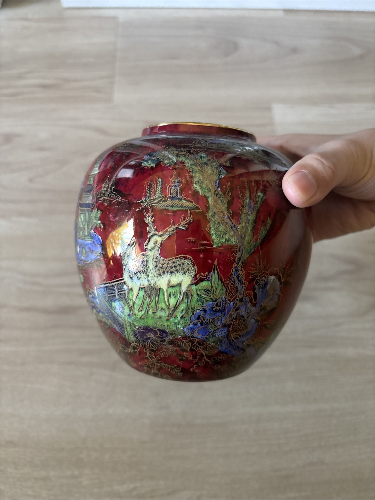 antique Art Deco Wilton Ware red ground lustre ginger jar by A.G. Harley Jones