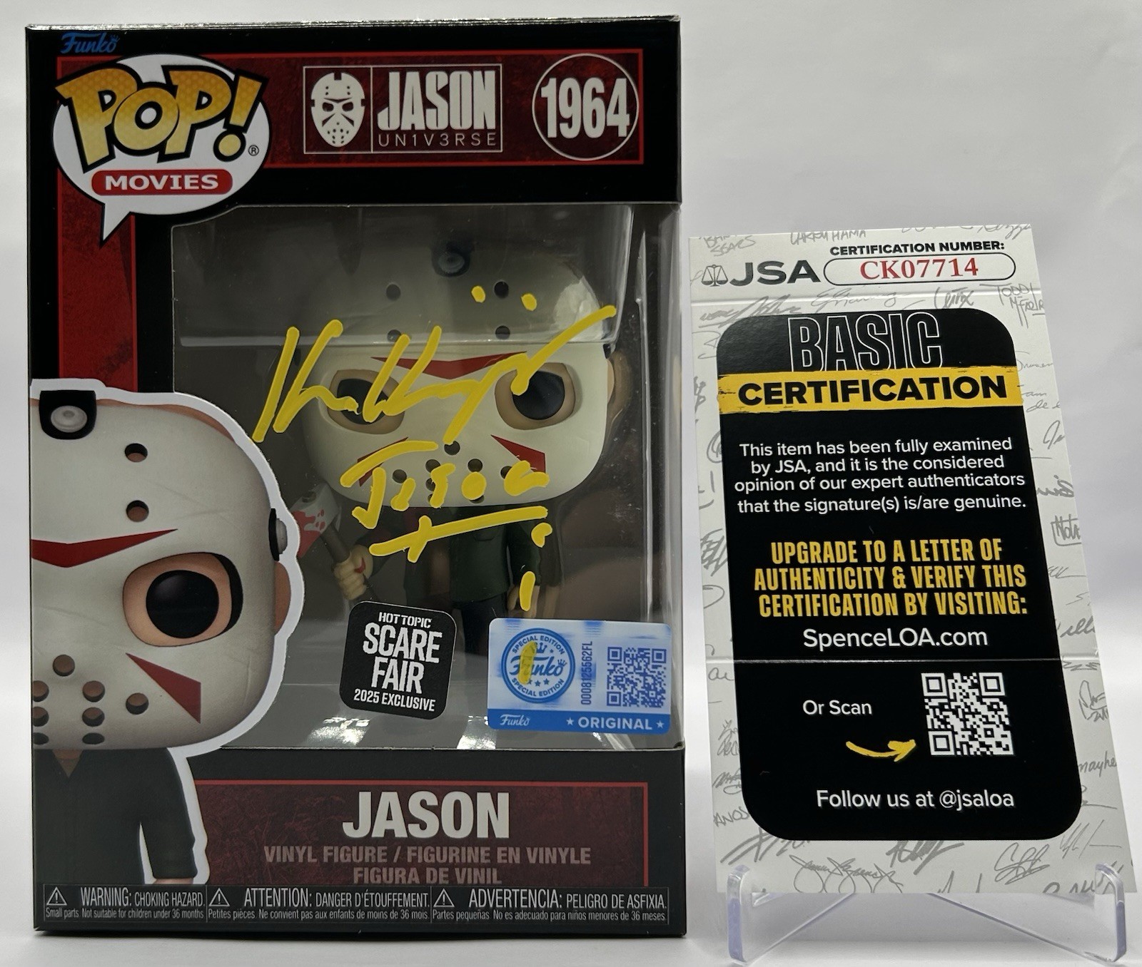 KEN KIRZINGER SIGNED JASON VOORHEES POP FUNKO FIGURE FREDDY VS JASON - JSA COA