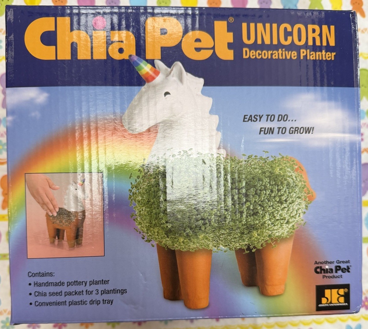Unicorn Chia Pet Planter With Seeds And Drip Tray Fun Gift For All Ages NIB