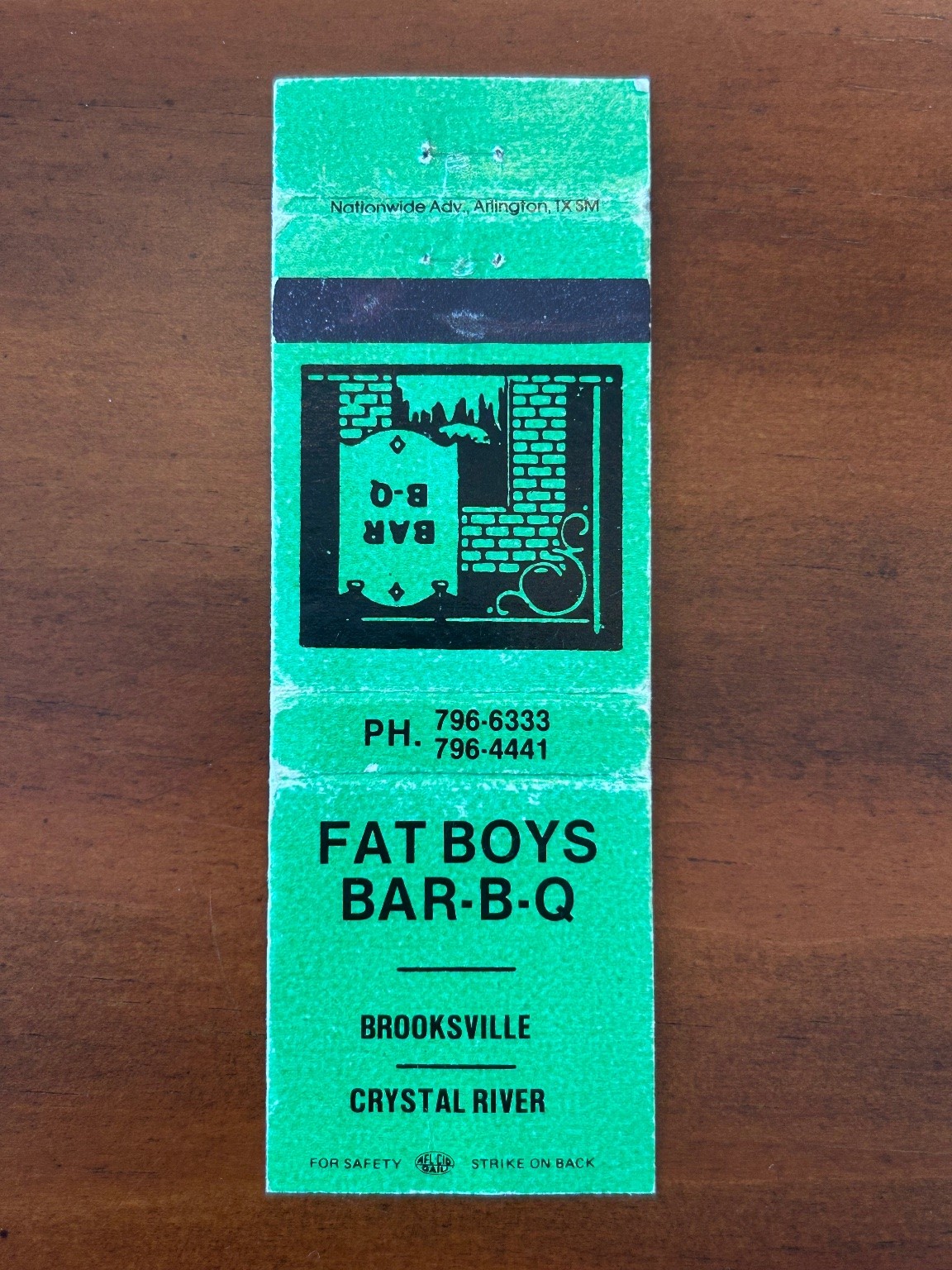 Vintage FAT BOYS BAR-B-Q Matchbook Cover - Brooksville Crystal River