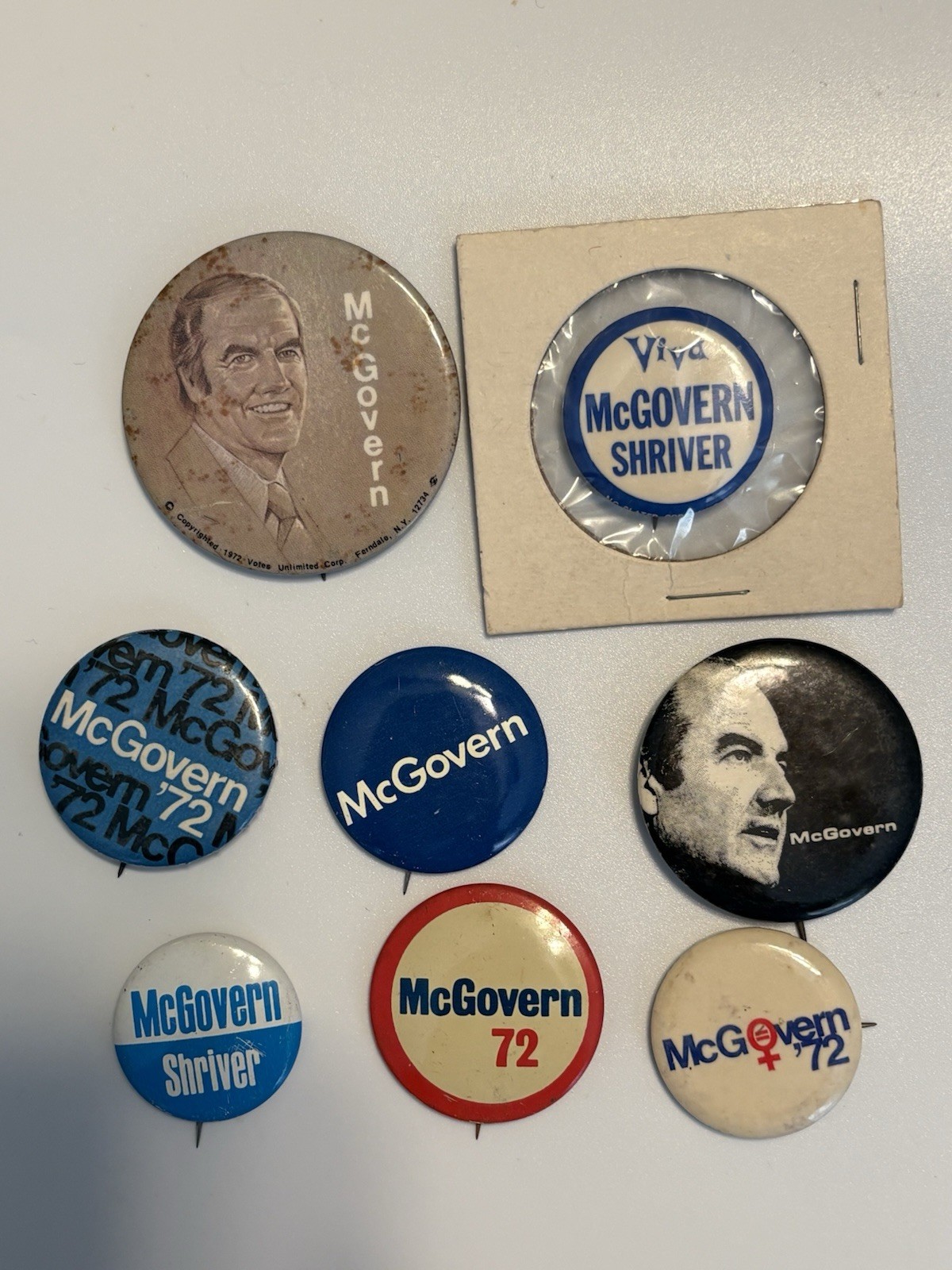 Vintage 1972 George McGovern Campaign Button Lot 8 Pins McGovern Shriver