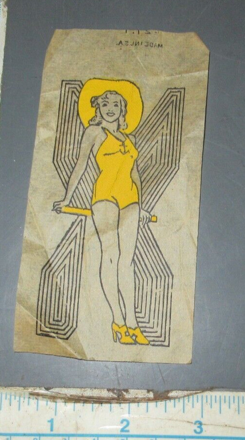 Jitterprint Antique Iron Transfer Decal 1930s-40s Risque Swimsuit Girl Very Rare