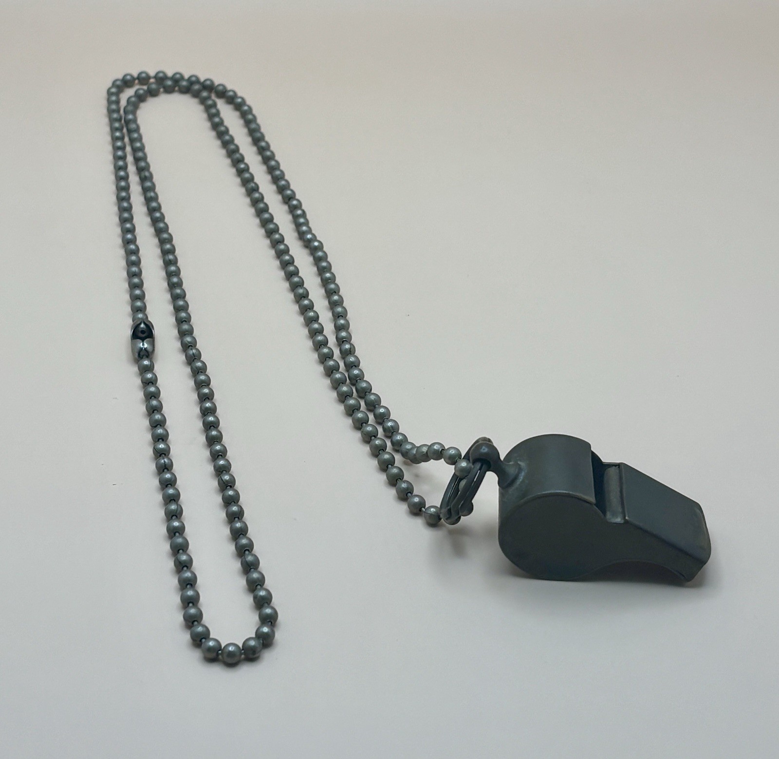 Vintage WWII Era Regulation US Army Solid Brass Whistle Cork Heavy Ball Chain