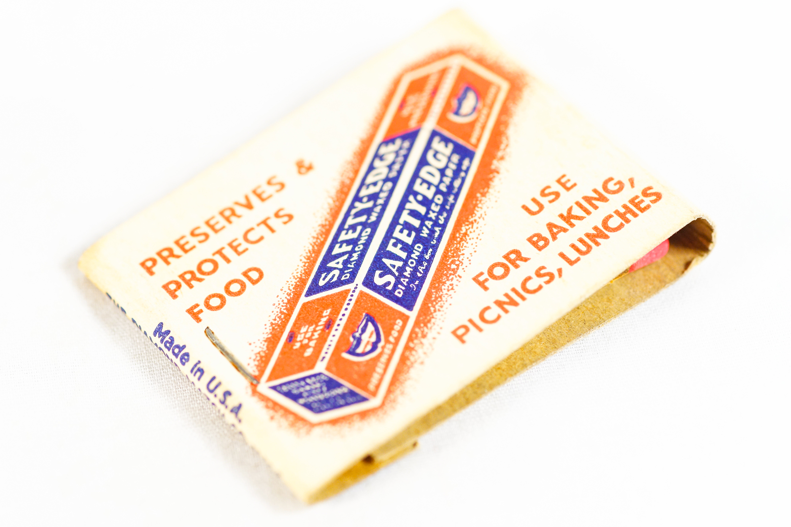 Safety Edge Diamond Wax Paper 1930s FULL Diamond Match Matchbook Advertising