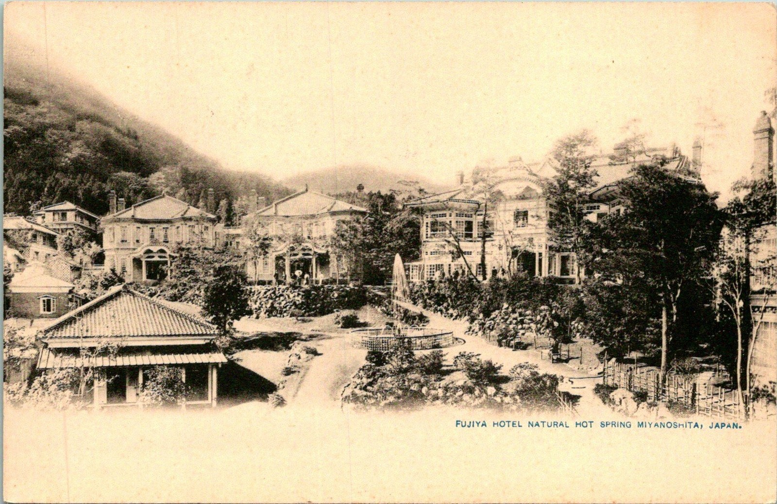 Natural Hot Springs Japan Miyanoshita Fujiya Hotel Postcard Unused (34855)
