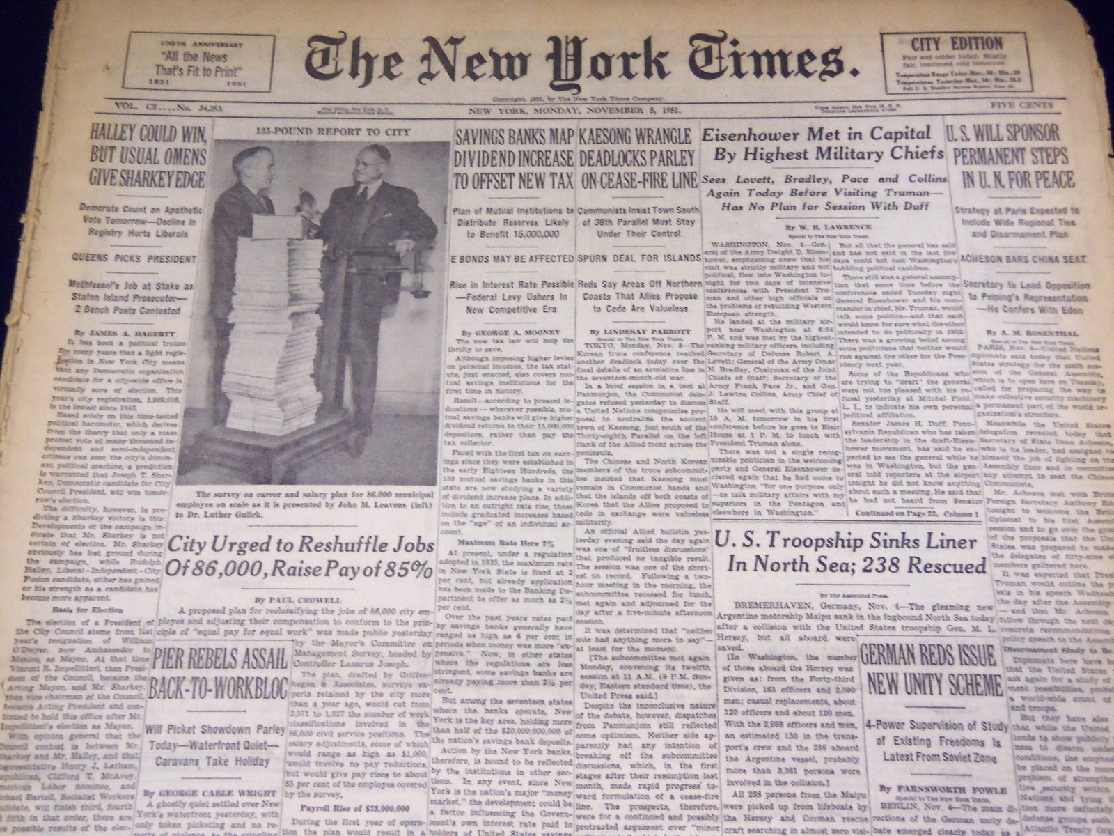 1951 NOV 5 NEW YORK TIMES - EISENHOWER MET IN CAPITAL BY MILITARY CHIEF- NT 2264