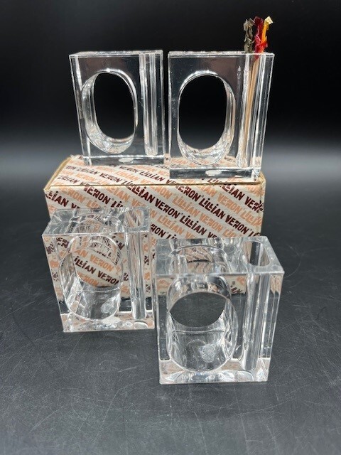 Vintage Lillian Vernon Clear Lucite Napkin Ring Holders/ Set of Four Retro MCM