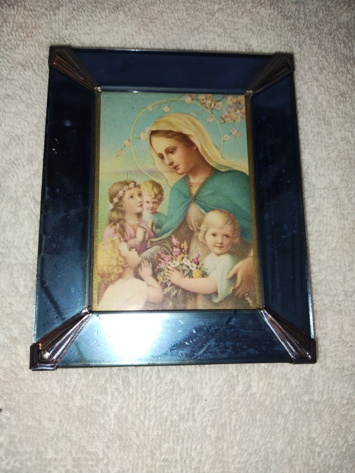Antique Art Deco Cobalt Blue Mirror Glass Picture & Frame Tabletop Hanging Antique Art Deco Cobalt Blue Mirror Glass Picture & Frame Tabletop Hanging