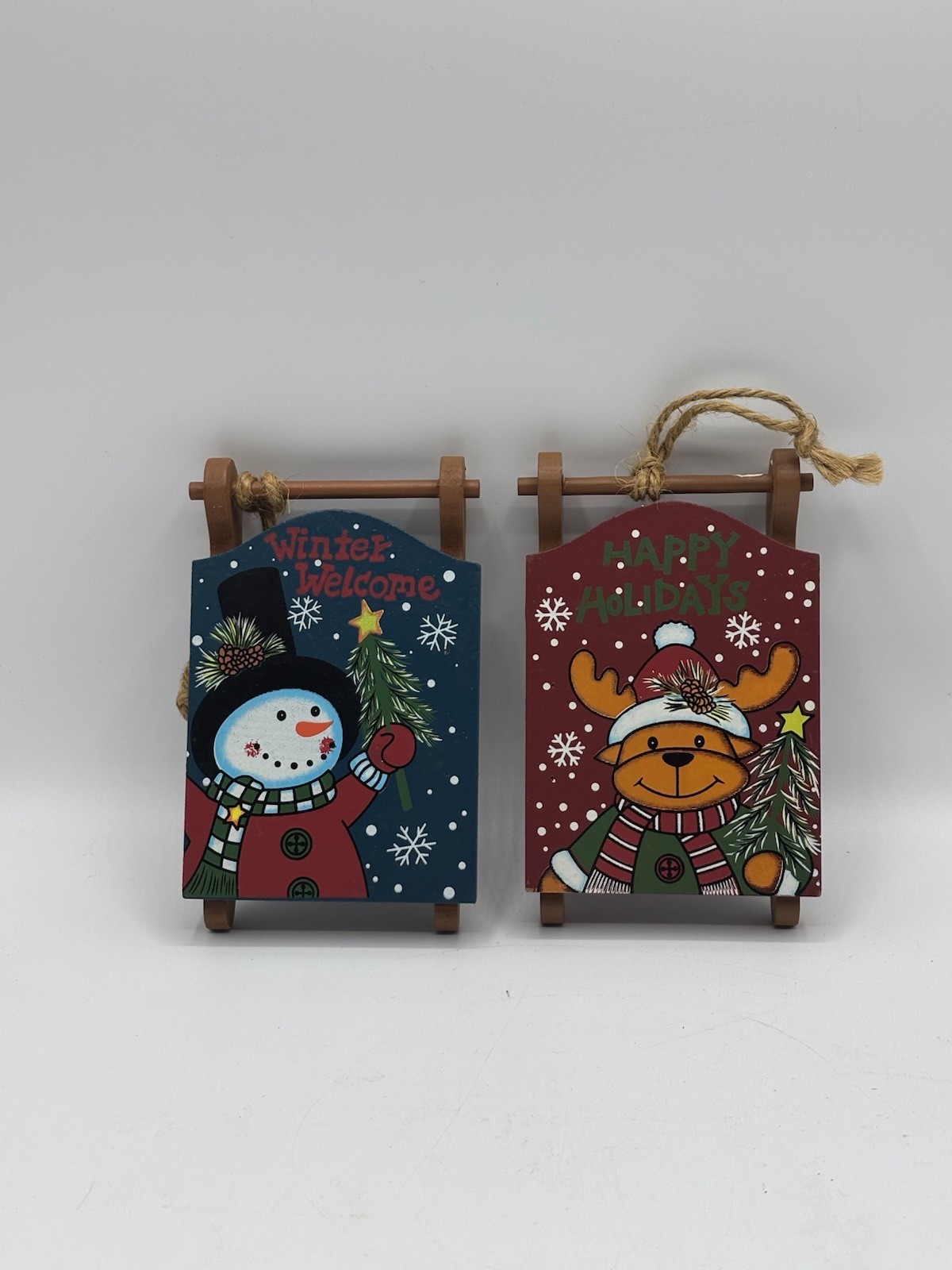 Set Of 2 Creative Design Limited Wood Sleds 2012 Christmas Ornaments 4.5\ Set Of 2 Creative Design Limited Wood Sleds 2012 Christmas Ornaments 4.5\