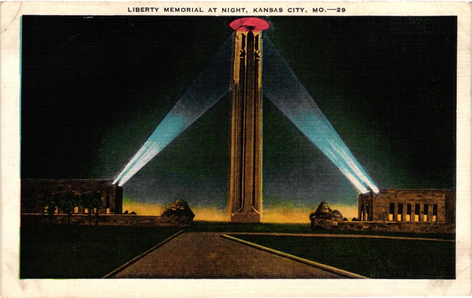 Liberty Memorial at Night Kansas City MO Linen Postcard WWI Era