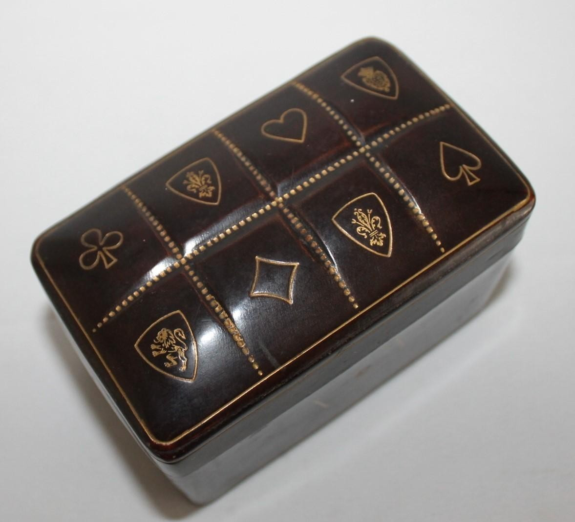 VTG Italian Leather Playing Card Box Set Florentine Gold Tooling Stamps Case