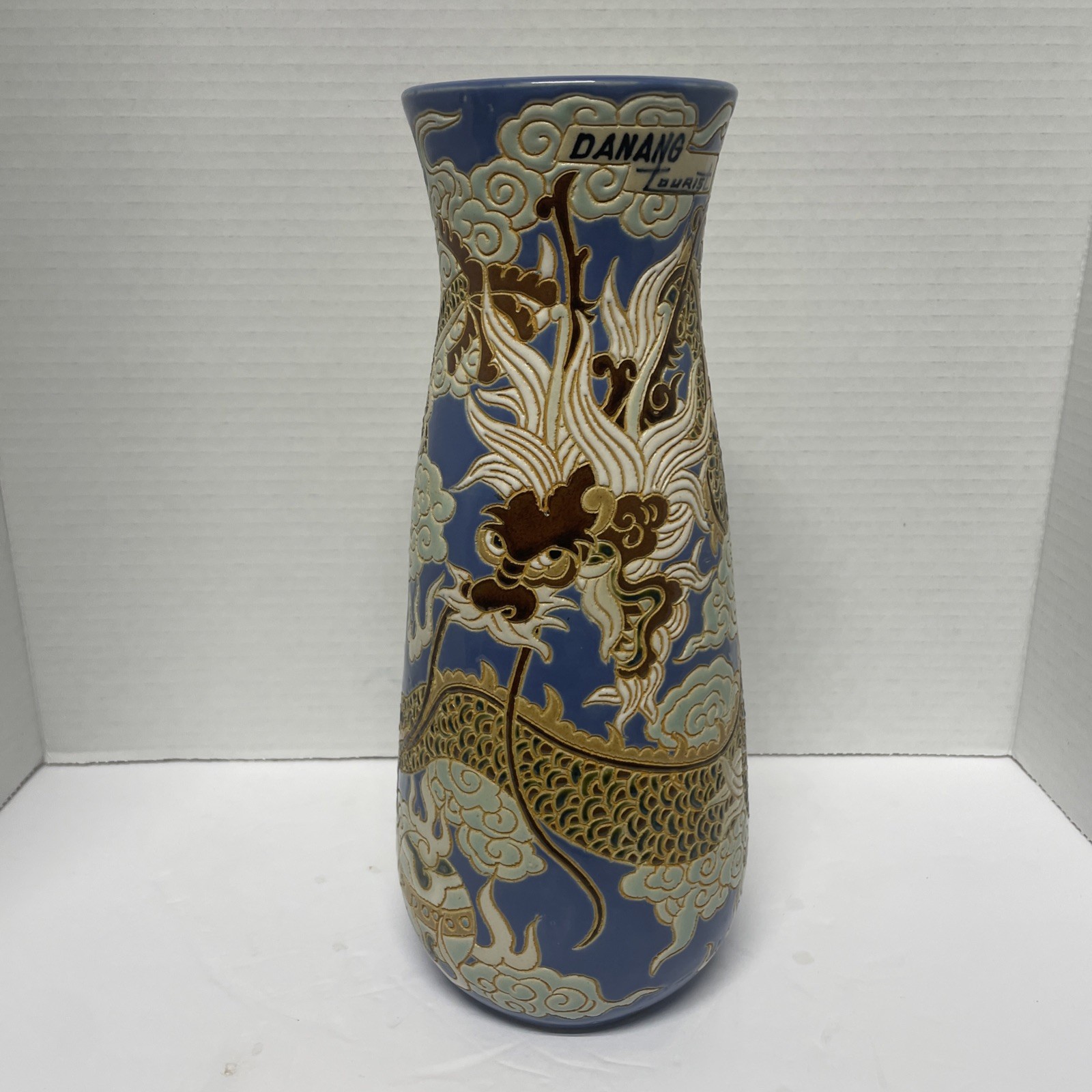 Vintage Dona Ceramic Dragon Altar Vases (Vietnamese) 12in Danang Tourist 