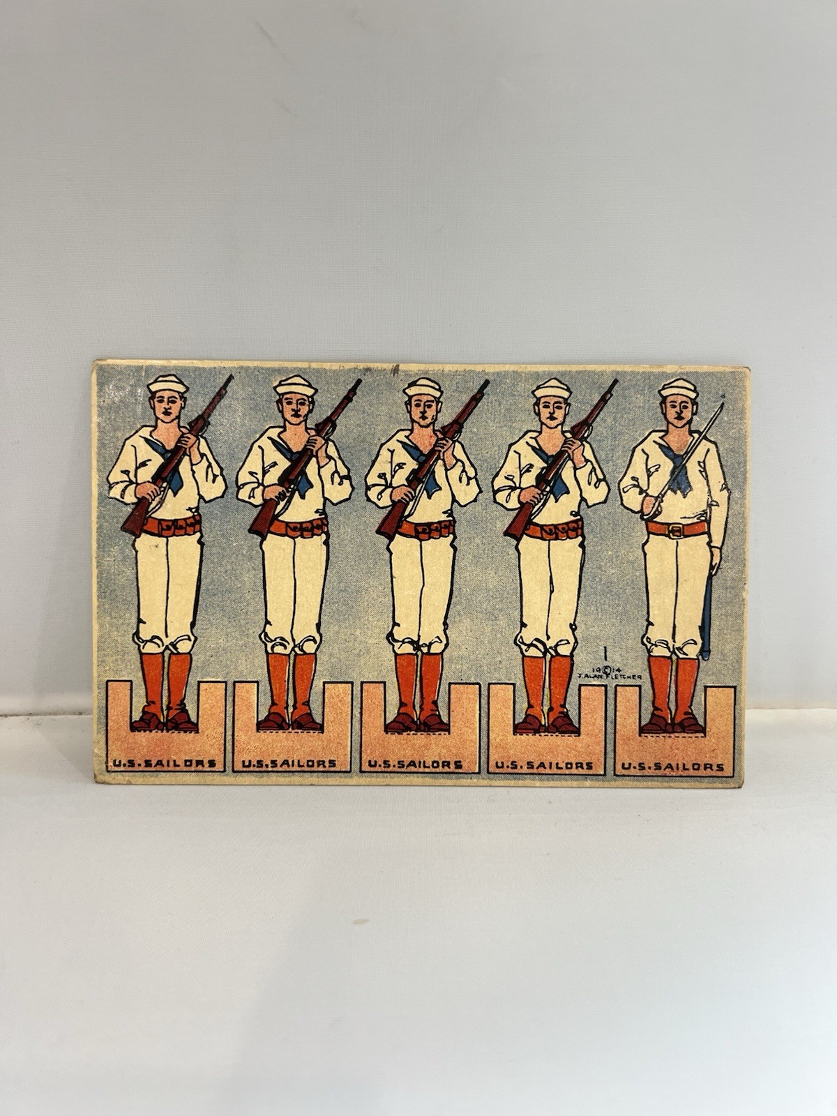 J. Alan Fletcher 1914 Postcard Five US Sailors Fletcher Cut Out Illustrated Art
