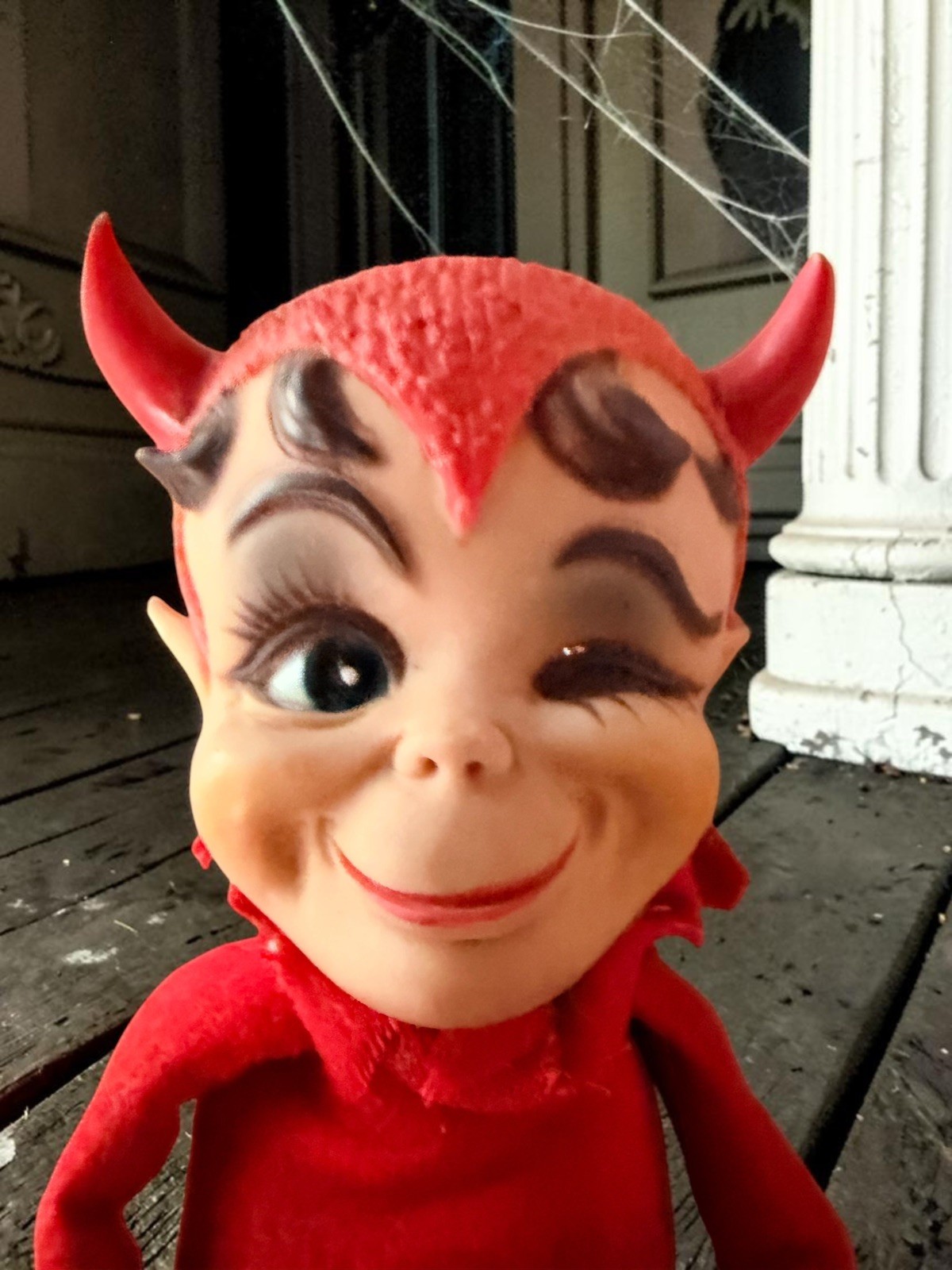Vintage 1967 KAMAR Japan Winking Red Devil Knee Hugger Halloween Elf 🎃