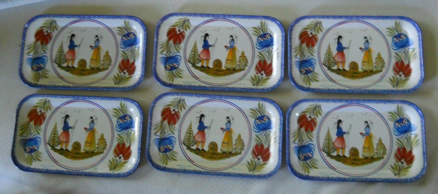 LOT 6 HB HENROIT  FAIECERIES DE QUIMPER TIN TRINKET TRAYS MADE MASSILLY FRANCE