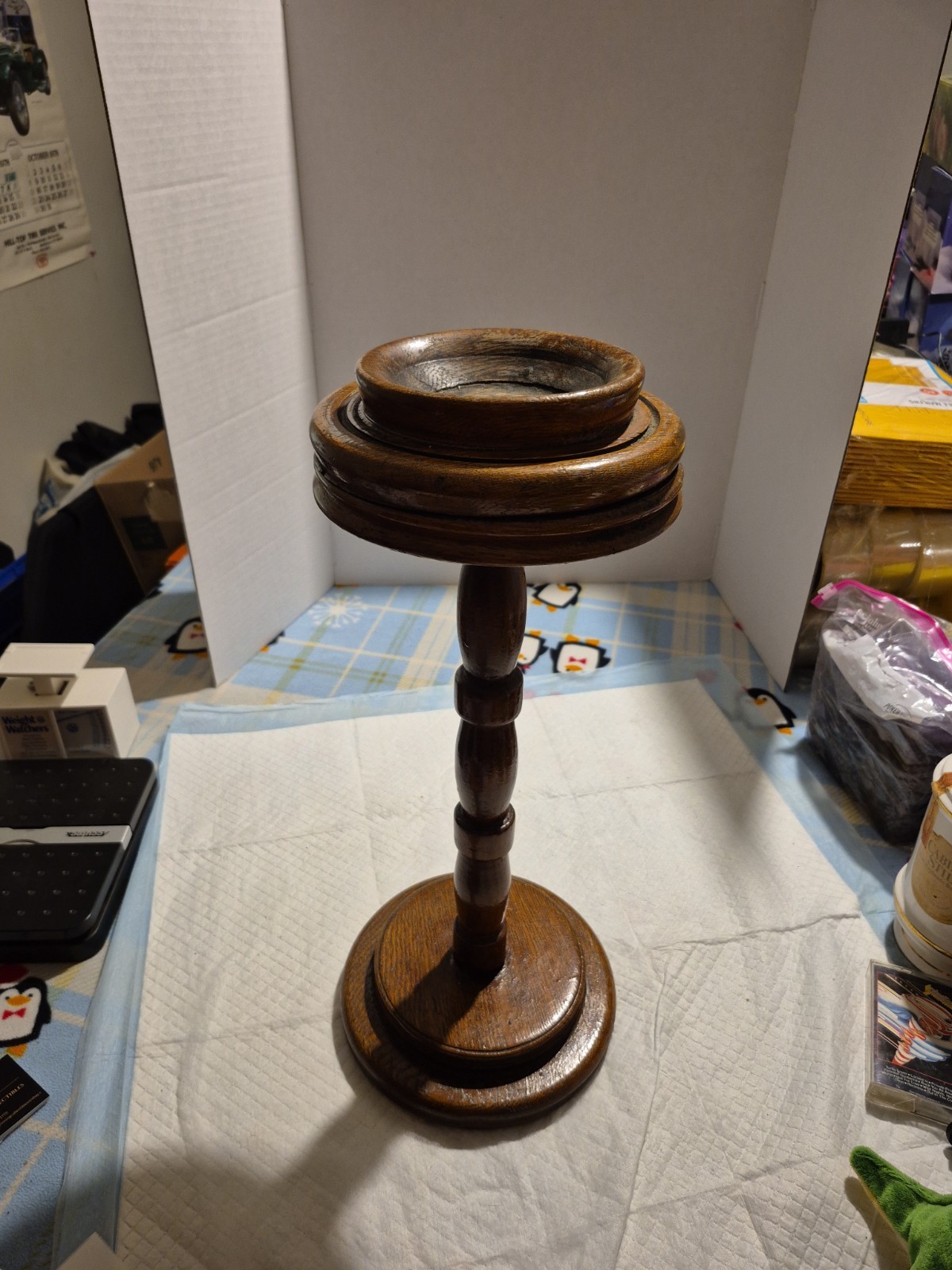 Vintage 1930s-1960s Turned Wood Floor Smoking Stand- 19 Inch Ashtray Wood Stand