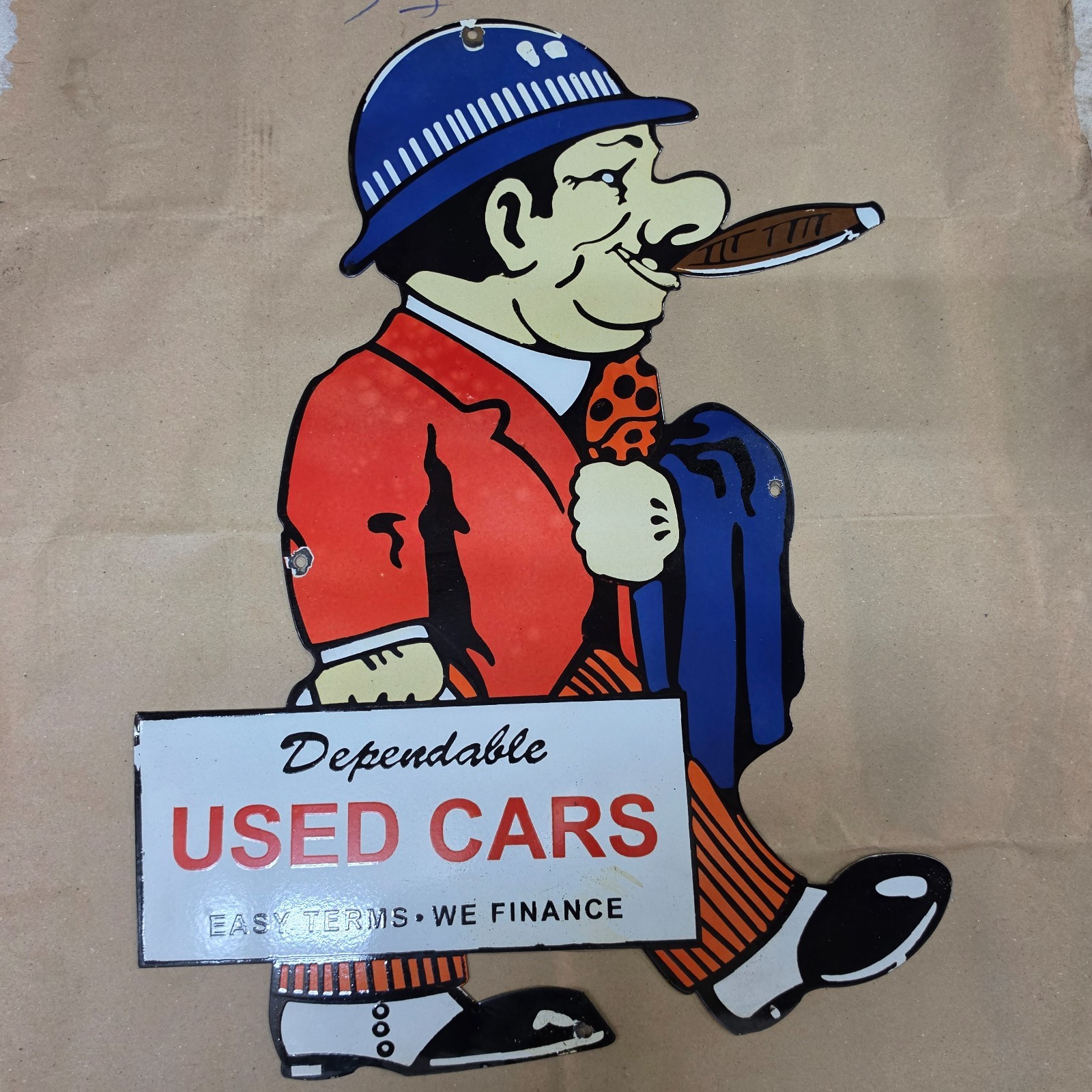 USEDCARS DEPENDABLE PORCELAIN ENAMEL SIGN 22 X 30 INCHES