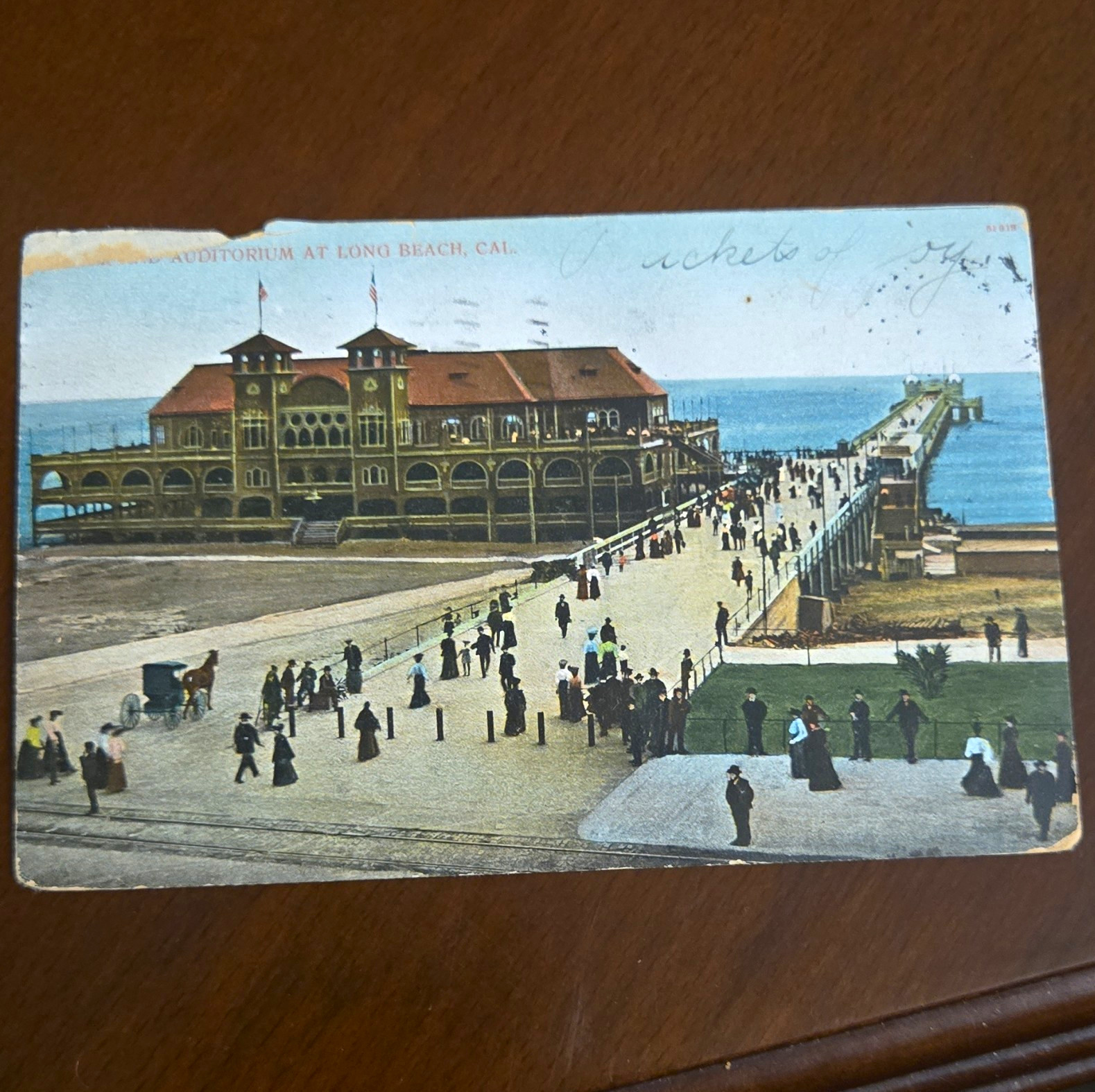 Curt Teich Long Beach CA Auditorium Postcard 1906 Posted Stamp Divided Back
