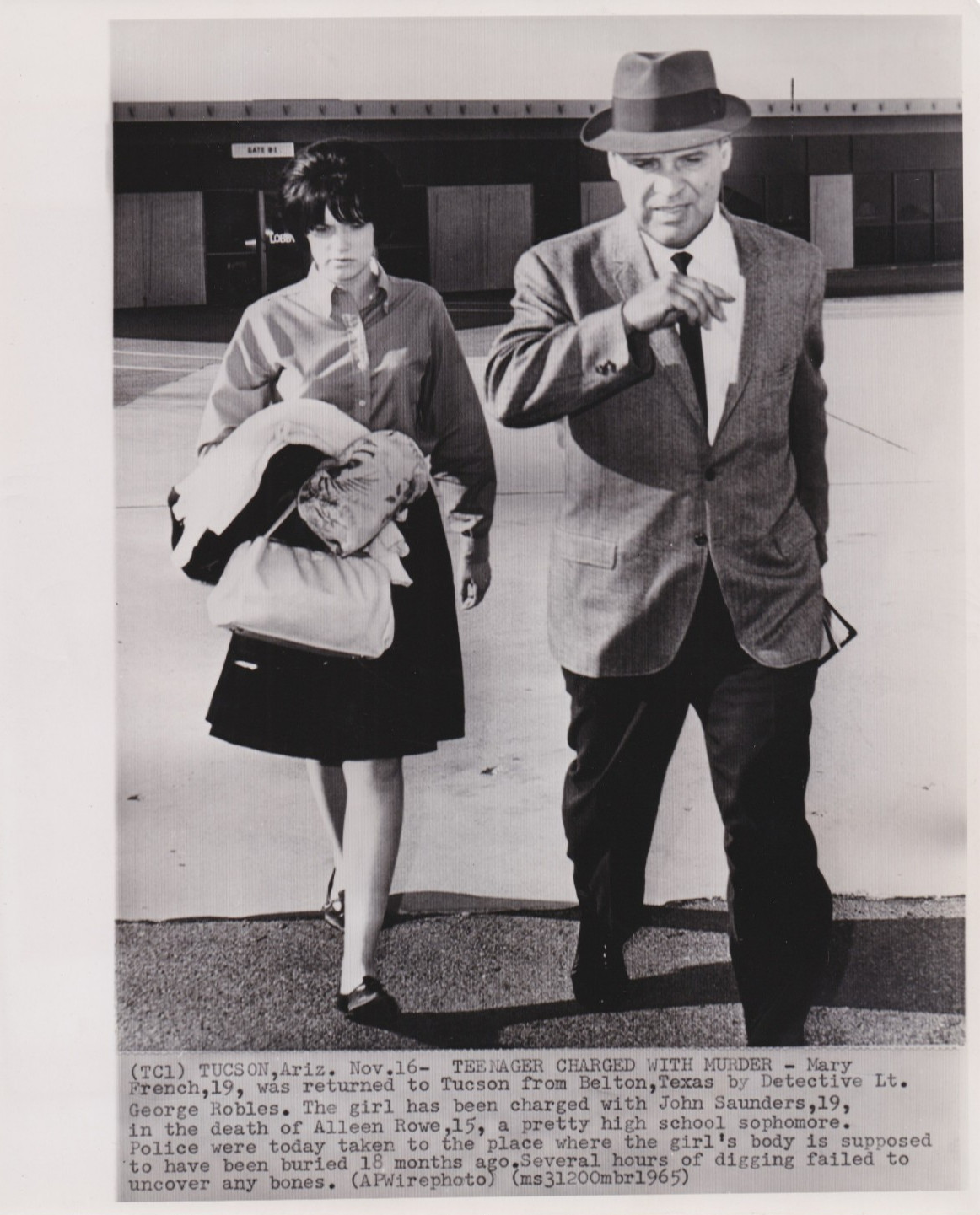 1965 Press Photo Murder Suspect Mary French, Friend of Charles Schmid in Arizona