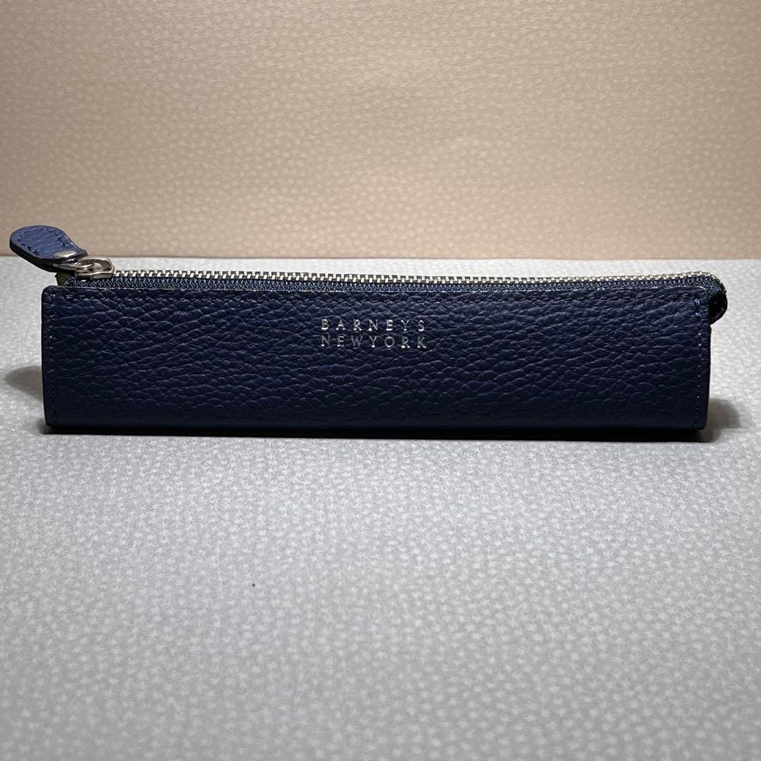 BARNEYS NEW YORK Leather Pen Case Navy Made in Japan understated organization