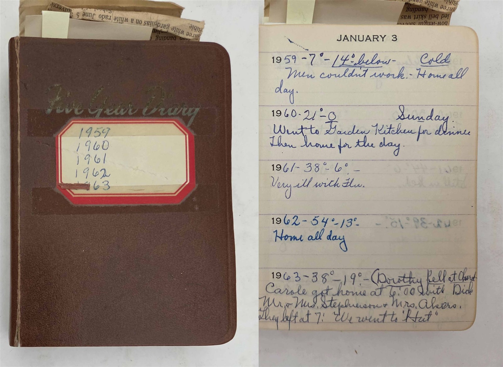 1959-63 vintage 5yr DIARY greeley co HELEN BOWLES betty daily life NIXON KENNEDY