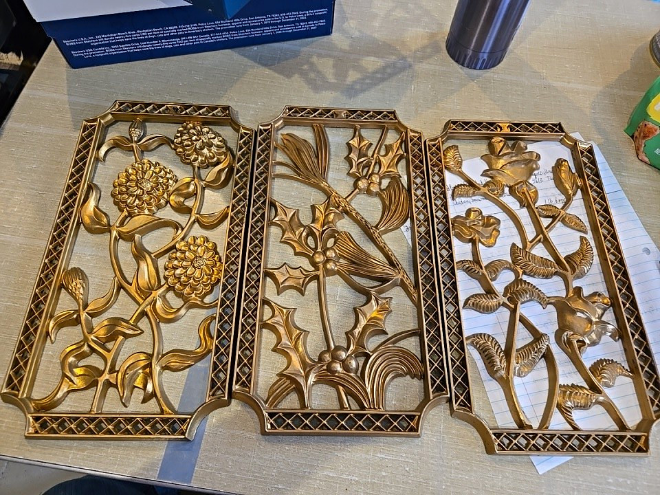 Vtg Turner Mfg. Co. Homco 3Pc Set Gold Wall Accents Decor Plaques USA 