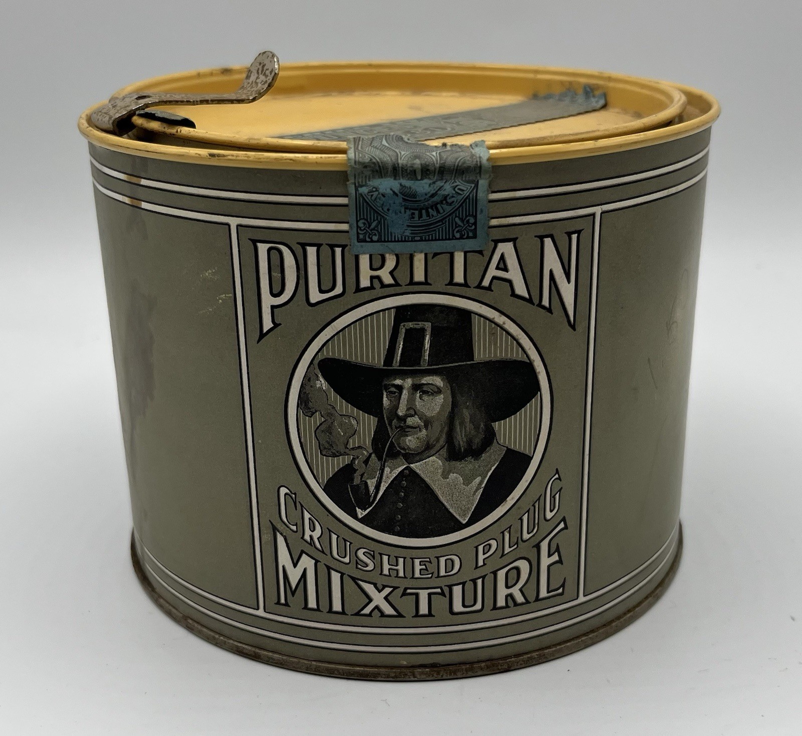Antique Puritan Tobacco Tin 16 Ounce With Lid 6” Round Good Condition Empty