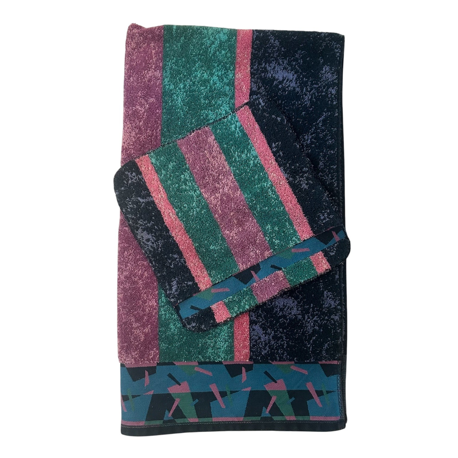 Vtg 90s Springmaid Bath Towel Washcloth Abstract Cotton Jeweled Marble Geometric
